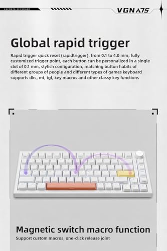 Image of VGN A75 75% Magnetic Switch Gaming Keyboard | Rapid Trigger Hall Effect Keyboard | Adjustable Actuation 0.1-4.0mm | Hot Swappable PBT Keycaps | RGB Backlit | Knob Control | USB-C Wired | Windows /Mac