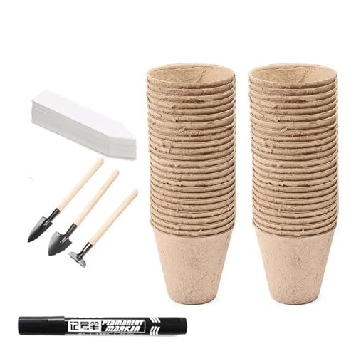 50 Packs Plant Cups Planting,Germination Nursery Pots,Degradable Seedling Pot,Paper Pulp Seedling Cup,Seed Germination Trays with 10 Plant Labels,for Vegetable, Flower