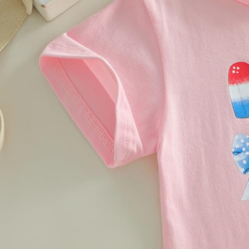 Image of Kids Toddler Girls 4th of July T-Shirt Short Sleeve Patriotic Coquette Bow American Flag Independence Day Top