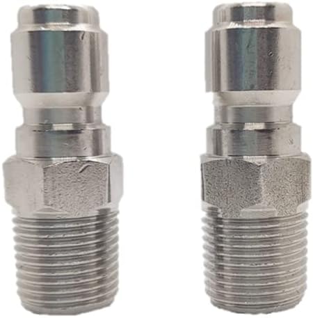 Flylock 2-Pack Stainless Steel Pressure Washer Coupler, Quick Connect Plug, 1/4 Inch Male NPT Fitting, 5000 PSI, Silver