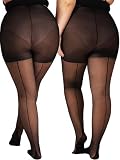HONENNA Backseam Plus Size Tights For Women Sheer Black Stockings Cuban Heel Reinforced Toe Patterned Pantyhose
