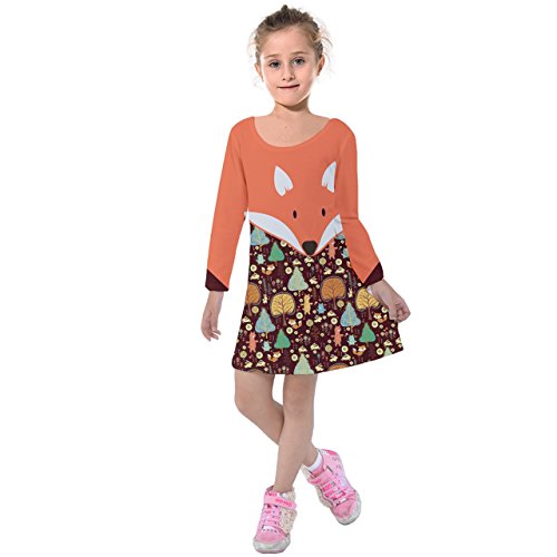 PattyCandy 2YRS-13YRS Little Girls Cute Thanksgiving Outfit Winter Fox & Christmas Theme Soft Long Sleeve Velvet Dress