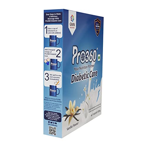 Image of Pro360 Diabetic Care Protein Powder for Diabetes - Food Supplement for Diabetic Patients - Helps in Managing Blood Sugar Levels - Zero Added Sugar - 200g Refill pack (Vanilla)
