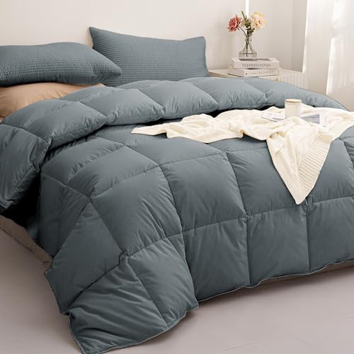 Edredón de Plumas y plumón para Todas Las Estaciones, Nórdico para Cama 80/90, Transpirable Cálido, Relleno Esponjoso y Ligero, Lavable a Maquina, Oeko-Tex, 135x200cm, Gris Oscuro