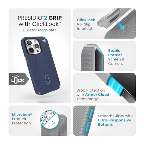 Speck MagSafe Case for iPhone 15 Pro - Drop & Camera Protection, ClickLock No-Slip, Wireless Charging Compatible, Fits All 6.1 Inch Models - Coastal Blue/Dust Grey/White - image 3