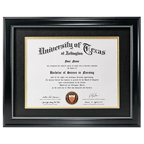 GraduationMall 8.5x11 Diploma Frame with Black over Gold Mat or Display 11x14 Document without Mat, UV Protection Acrylic, Black with Silver Beads Cover