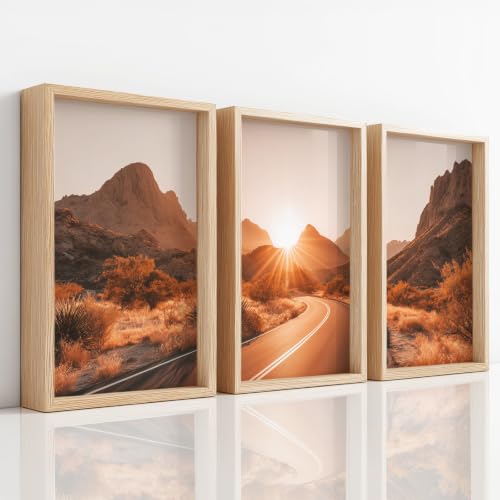 Art mural nature pour salon et chambre : set de 3 toiles paysage route et montagne 40x50cm