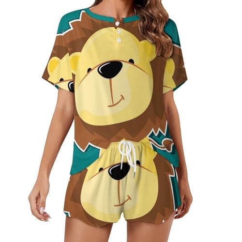 Pyjama lion dessin animé femme pour stopper l'inconfort des nuits de canicule en été
