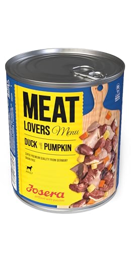 JOSERA Meat Lovers Menu Duck with Pumpkin (6 x 800 g) | Adult | Premium Nassfutter für ausgewachsene Hunde | Ente mit Kürbis - mit viel Fleisch (65%) | weizenfrei | Hundefutter nass | 6er Pack