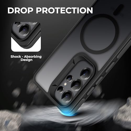Image of A rtistque Compatible with Mag-Safe Frosted Ultra Matte Back Cover Case for Samsung Galaxy S25 Ultra 5G | Smooth Sides with Grip | Design | Raised Camera Edges | Samsung S25 Ultra Back Cover - Black