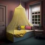 Bollepo Yellow Bed Canopy for Girls with Glowing Stars - Princess Yellow Baby Canopy for Bed, Nettin