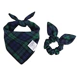 Dog Bandanas & Matching Scrunchie Set Plaid Dog Scarf Kerchief for Small Dog Boy Puppy Bandana Bibs