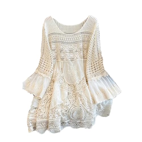 Women Knit Tops Vintage Hollow Out Knit Bohemian Sweater