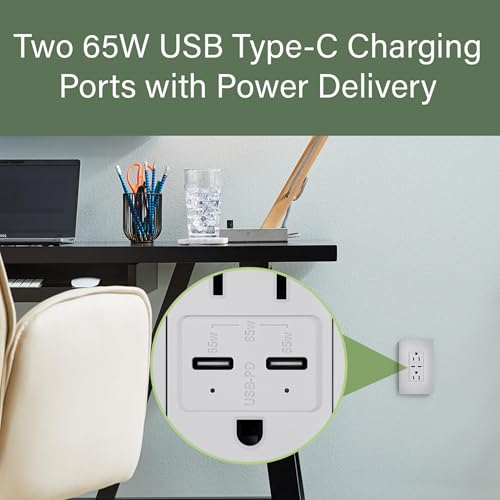 Legrand Radiant 65W USB‑C Outlet, Dual Type‑C Power Delivery, 15A Tamper‑Resistant, LED Charging Status Light, R26USBPD65GRY, Gray, with Matching Wall Plate by Pass & Seymour - Used condition - Image 7