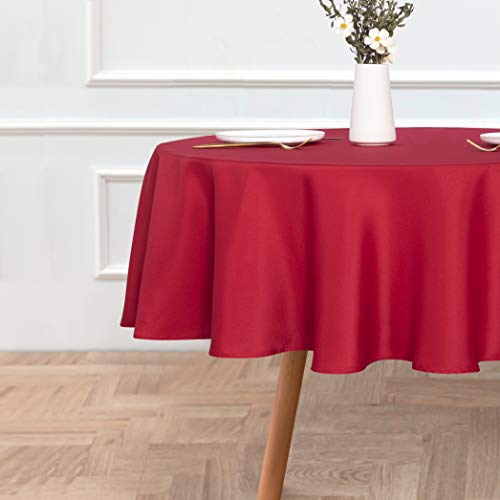 Sancua Round Tablecloth - 60 Inch - Water Resistant Spill Proof Washable Polyester Table Cloth Decorative Fabric Table Cover For Dining Table, Buffet Parties And Camping, Red #TOP1