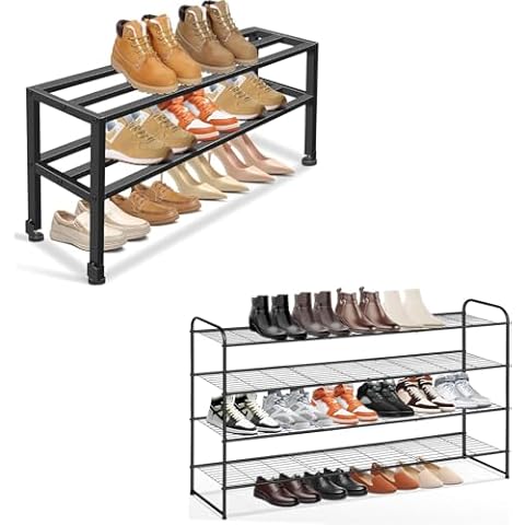 KEETDY Long 3 Tier Shoe Rack and 2-Tier Shoe Rack for Closet Cover