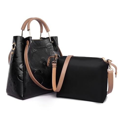 Bucket Bag for Women,Embossed Leather Top Handle HandBag Large Vegan Leather Hobo Vintage Shoulder Bag Designer Totes - Main Image