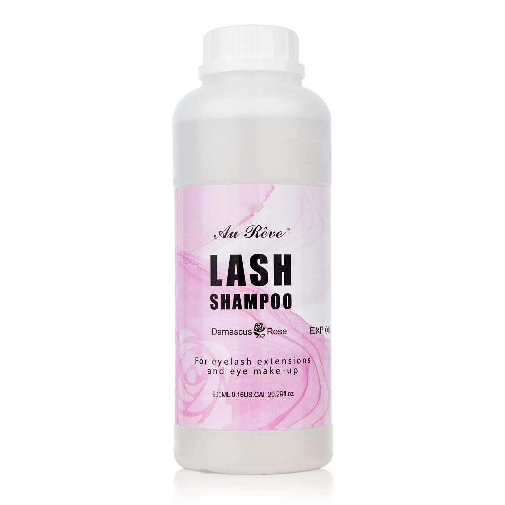 "AuReve Eyelash Extension Cleanser Lash Shampoo Foam, Eyelid Cleanser for Makeup Remover Eyelash Care, Paraben & Sulfate Free for Salon and Home Use (Rose 600ml)"