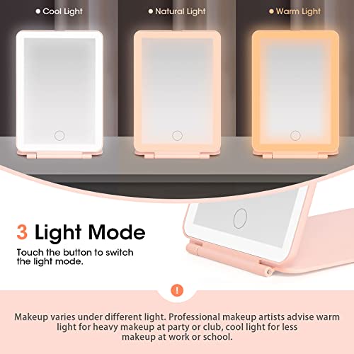 Mlogiroa Travel Makeup Mirror With 3 Colors Light Rechargeable Lighted 7.9Inch Portable Compact Lighted Mirror With Touch Screen Stepless Dimming Travel Mirror With Usb Folding Vanity Mirrors #TOP1