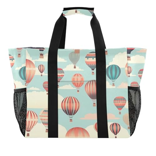 Sky Hot Air Balloons Large Beach Bag Waterproof Beach Tote Bags for Women Travel Gym Pool