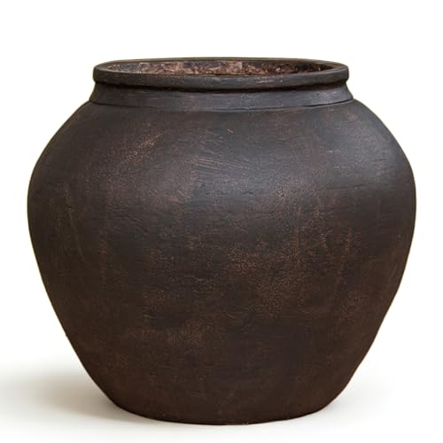 YATDDES 14 Inch Fiberstone Planter Pot with Drainage Hole, Large Indoor Outdoor Plant Pot, Vintage Style Round Flower Pot for Patio Garden Home Decor, Ideal for Artificial Plants & Trees