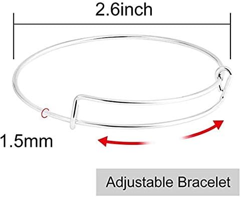 100 Pcs Women Jewelry Making, 50 PCS Expandable Bangle Adjustable Silver Wire Bracelets, 50 PCS Silver Jewelry Charms DIY Jewelry Lots Bracelet for Charms