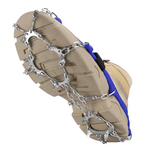 Steigeisen für Bergschuhe, Edelstahl Ice Klampen Steigeisen mit 2 Klettbänder, Anti Rutsch auf EIS und Schnee für Wandern Klettern Bergsteigen Eisfischen im Winter (L (EU 42-44))