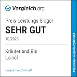 Kräuterland Bio Leinöl 250ml, Bio Leinsamen, kaltgepresst, mild & nussig, reich an Lignane und Omega 3-6-9 Fettsäuren, naturrein ohne Zusatzstoffe, glasflasche, mühlenfrisch