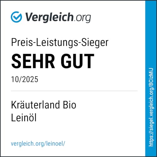 Kräuterland Bio Leinöl 2X250ml (500ml), Bio Leinsamen, kaltgepresst, mild & nussig, reich an Lignane und Omega 3-6-9 Fettsäuren, naturrein ohne Zusatzstoffe, glasflasche, mühlenfrisch