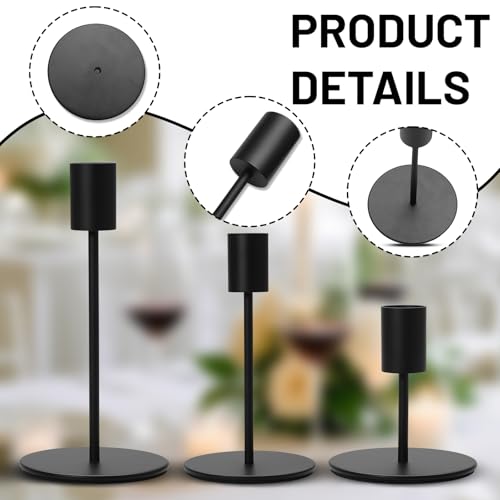 Miniatura 3 de Juego De 3 Candelabros Negros Minimalistas De Metal Portavelas Modernos Estables Para Velas Largas Decoración De Mesa Para Hogar Bodas Y Navidad
