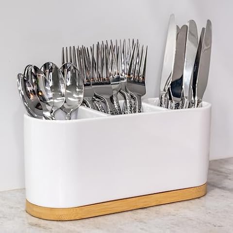 DAILY RITMO Countertop Silverware Holder | Oval Cutlery Caddy | Minimalistic Fork Spoon Knife Utensil Organizer | Plastic Flatware Holder for Parties | Desk Organizer Caddy | Pen Pencil Holder Cover