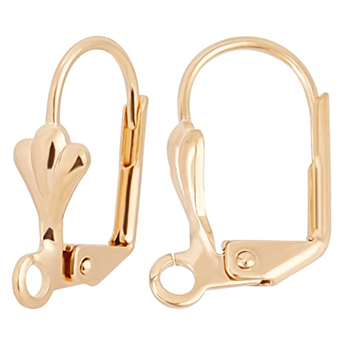 Beebeecraft 1 Box 50Pcs Leverback Earring Findings 18K Gold Plated French Earring Hooks 16x11mm Leaf Pattern Interchangeable Dangle Ear Wire Findings for Jewellery Making