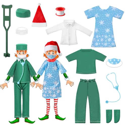 Sotiff - Sotiff 13 Pcs Christmas Doctor Outfit for Kids Elf Hospital Accessories Medical Dress up Clothing Set with Lab Coat Robe Stethoscope Mask Crutches Bandages Hat Shirt Pants Shoes