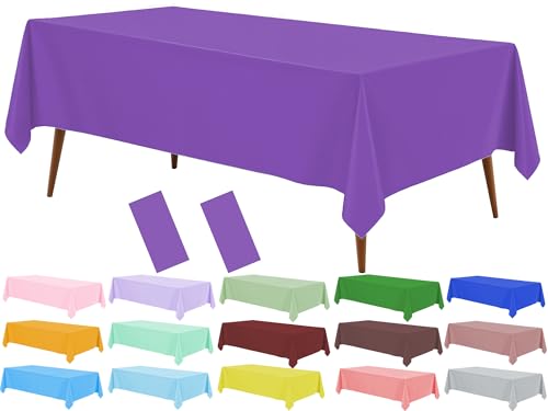 Siencooray Dark Purple Plastic Table Cloth, 2 Pack Violet Disposable Tablecover, 54 x 108 Inch Tablecloth for Rectangle Table, Waterproof Decorative Tablecloths for Party, Picnic, Birthday, Wedding