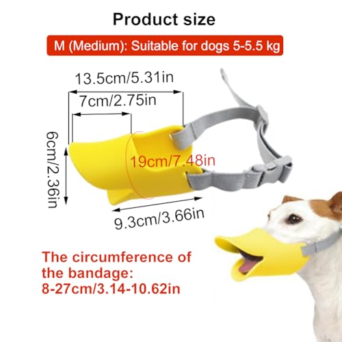 Dog Muzzle, Anti Bite Silicone Duck-Bill Duck Mouth Shape Dog Mouth Covers with Adjustable Strap, Stop Barking Chewing, Anti-Called Muzzle for Small Medium Dogs(M: 11cm/Yellow)