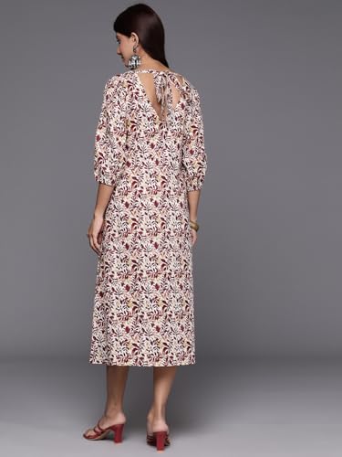 Image of Varanga Women Maroon Floral Printed Midi Dress