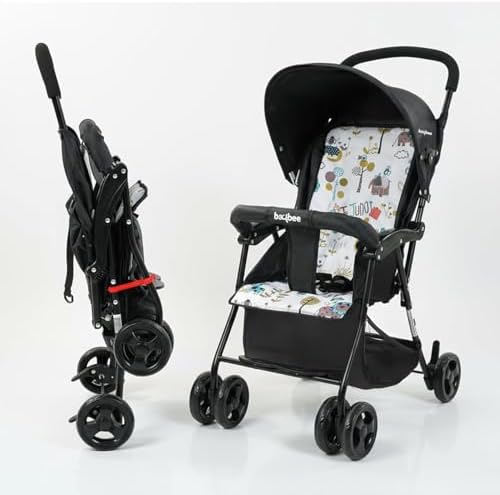 Baybee Stroller Baby for Boy & Girl 0 to 3 Years | Foldable Strollers with Canopy, Parent Handle, 2-Position Adjustable Seat, 2-Point Safety Belt | Travel Pram for Kids (Black)