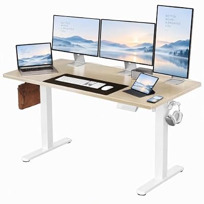 HUANUO 55x28 Inch Electric Standing Desk, Height Adjustable, Natural | 176 Lbs Capacity, Smooth Home Office Desk, 4 Memory Presets & Headphone Hooks, 28.3–46.5 Inch Height Range, Easy to assemble