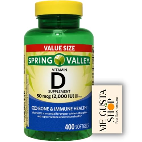 Spring Valley Vitamin D Supplement Softgels, 50 Mcg (2,000 IU), 400 Count + Me Gusta Sticker