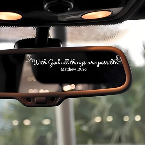 Image of 2 Pcs Christian Car Accessories, Religious Stickers - with God All Things are Possible Matthew 19:26 Rear View Mirror Decal, UV DTF Transfer Decals for Vehicles, Waterproof