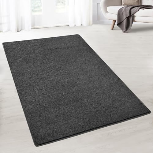 Image of KARAT Dynasty Velvet Rug, Shaggy Rug for Living Room, Hallway, Bedroom, Office, Cloakroom, Non-Slip Textile Backing, Elegant Decoration (Charcoal, 80 x 250 cm)