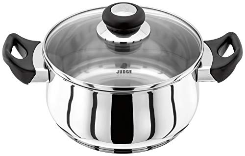 Judge Vista JJ35A Stainless Steel Medium Casserole Pot with Twin Handles 20cm 2.4L, Shatterproof Vented Glass Lid, Induction Ready, Oven Safe, 25 Year Guarantee 1 Gallery Image