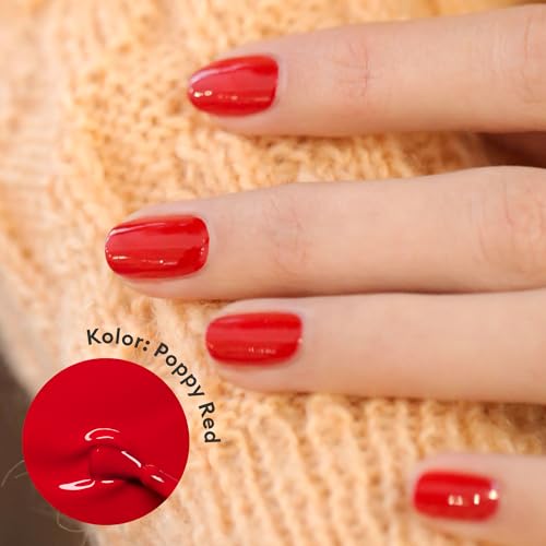 Manucurist System Green (Poppy Red) – profesjonalny zestaw upominkowy do manicure, wegański: 1 preparat do paznokci, 1 lakier bazowy, 1 lakier do paznokci, 1 top płaszcz, krople do suszenia - prezenty