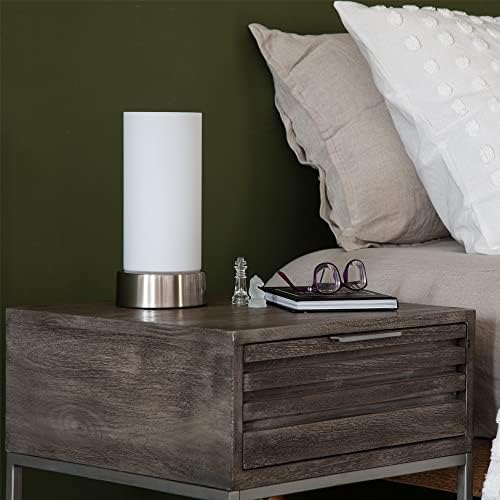 MiniSun Modern Chrome Bedside Table Lamp with White Glass Shade