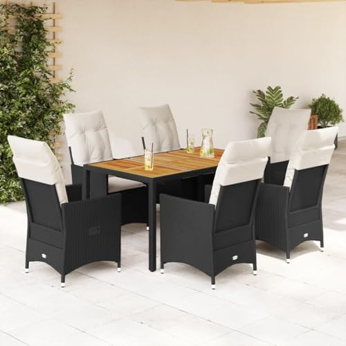 INLIFE Set de Comedor de jardín 7 pzas y Cojines ratán sintético Negro Mobiliario,Muebles de jardín,Conjuntos de jardín Negro 77.4kg-929