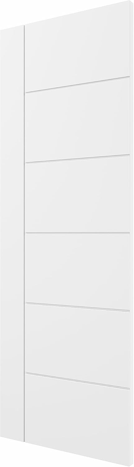 28" x 80" French Doors Slab, 6-Panel Modern Solid Core Panel Interior Door for Hallway, Bedroom, White Finished & Paintable, MDF Door Panel w/o Borehole or Hinges