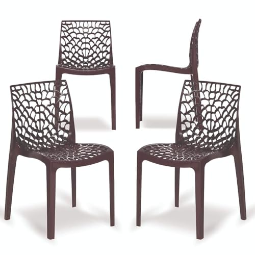 Image of Binani Web Designer Plastic Chair for Home, Office and Restaurant and Cafe|Armless Chair for Dining Room| Heavy Duty Outdoor Plastic Chair | Designer Balcony Chair (4, Brown)