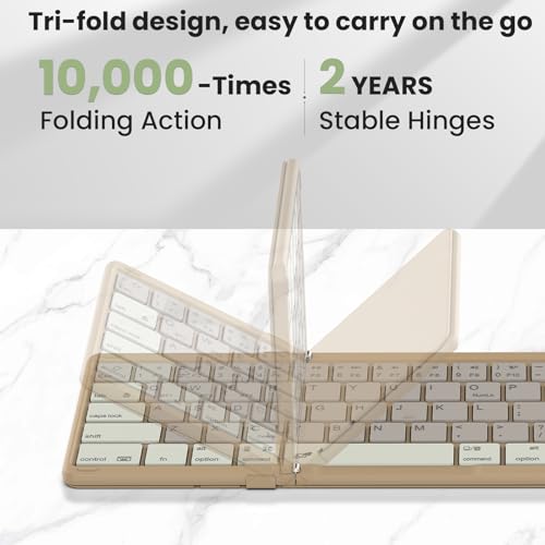 Image of Nillkin Pocket Foldable Wireless BT Keyboard with Touchpad Number Pad for Study, Bussiness Trip, Travel Meeting for Tablet, Mobile Phone,Laptop, Full Size (Small) Keyboard (Khaki)