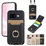 TENSIK Google Pixel 9a 用 ケース 背面手帳型 ショルダー カード収納 PUレザー ピクセル9a 対応 ストラップ付き 斜めがけ 横置きスタンド機能 全面保護 リング付き 調節可能 小銭入れ カード入れ おしゃれ 女性 肩掛け ブラック
