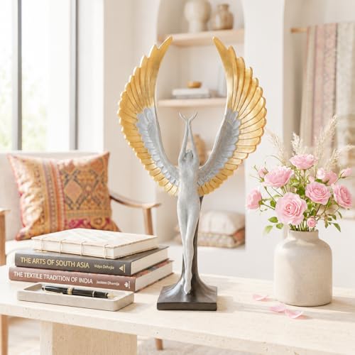 Image of Amazon Basics Majestic Angel Wing Sculpture for Home & Office Decor | Modern Abstract Figurine Showpiece for Living Room, Console, Shelf & Bedroom Styling (Gold & Silver)